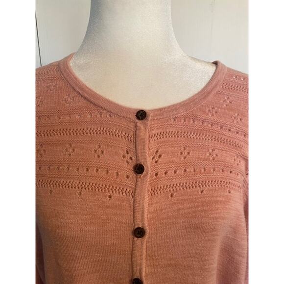 Coldwater Creek Size Large Button Front Cardigan Sweater Pink Cotton Blend - Picture 2 of 6